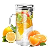 Kühlschrankkrug Glaskaraffe ca. 1,3 L mit Deckel Ausgießer und Sieb - Wasserkrug Saftkaraffe hitzebeständig transparent Ø ca. 10cm ca. 22cm hoch - Behälter Krug Karaffe für alle Getränke