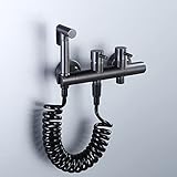 QHLMLL WC-Dusch-Sprühmischer-Set, grau, Doppelgriff, Bidet-Aufsatz, Wasserhahn-Sprühset für Toilette, bifunktionaler Handsprüher, Toilettenaufsatz, Federschlauch, B