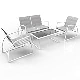 RANSENERS 4-Teilig Gartenmöbelset Kompakt Sofagarnitur - Stabiler Metallrahmen mit Polyrattan Sitzfläche Balkonmöbelset für Garten Terrasse und Balkon - Weiß