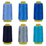 WEBEEDY 6 Spulen Nähgarn Blautöne Polyestergarn für Anfänger, 1200 m pro Spule, Allzweck-Nähgarne für Nähmaschine, Handnähen, Quiltzubehör
