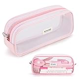 KALIDI Mäppchen Teenager Mädchen Federtaschen Grün, Groß Etui Schule, Farbig Federmäppchen durchsichtig, Transparent Federmappen Damen, Stiftetasche Pencil Case Schulsachen Schlamppermäppche, Rosa