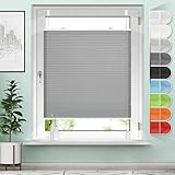 Plissee Ohne Bohren Blickdicht 30 x 165 cm Lichtdurchlässig Sichtschutz Und Sonnenschutz Plissee Ohne Bohren Nach Maß Einfache Montage Werkzeug für Wohnzimmer Küche, Grau