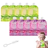 10 Stück Quetschbeutel Wiederverwendbar 150ML Quetschies zum Selbstbefüllen Baby Lebensmittel Quetschbeutel für Babynahrung Smoothies Und Püree (Grün+Lila)
