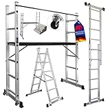 PROREGAL Arbeitsgerüst MULTISTEP, 3-in-1 Aluminiumleiter, 2x6 Sprossen, bis zu 2,7 m Höhe, Traglast 150kg, Arbeitsgerüst, Stehleiter, Anlegeleiter, Mehrzweckleiter