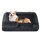 HMTOPE Orthopädisches Hundebett, Hundesofa, hohen Rand, Hundekissen, Hundekorb, Abnehmbar und waschbar, Mittelgroße Hunde, 91 x 68 x 20 cm, Dunkelgrau