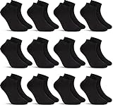 L&K-II 12 Paar Sneaker Socken Damen/Herren Kurzsocken Füßlinge atmungsaktive Baumwolle Sportsocken Uni in Schwarz 2301 39-42