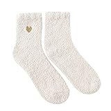 Weihnachtssocken Damen Kuschelsocken Flauschige Socken Frauen lässige Socken Herz niedlich Druck Baumwollmuster Damensocken bequem weiche warm Wintersocken Motivsocken