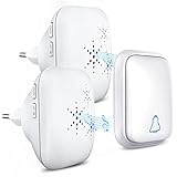 Batterielose Funkklingel Aussen Wasserdicht mit 2 Empfänger, IP68 Wasserdicht Funk Türklingel Kabellos, 150m Reichweite 4 Lautstärkestufen 37 Klingeltöne Klingel Haustür Ohne Batterie Set Weiß
