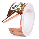 BLU Selbstklebendes Kupferband langlebige Dicke (50mm x 20m x 0.05mm) doppelseitig leitfähig für Gitarre, EMI Kupferfolienband, gegen Schnecken & Nacktschnecken.