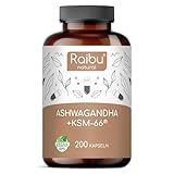 Raibu Ashwagandha KSM-66 (200 Kapseln mit 7% Withanolide) - 650mg KSM66 Ashwagandha Komplex pro Kapsel – Vegan, Natürlich, Laborgeprüft – Hochdosierter & Premiumrohstoff