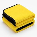 Khatare Mikrofaser Autopflege Tücher 30x30 cm – 2er Set, 600 GSM, Gelb-Schwarz – Ultra Saugstark, Kratzfrei, Fusselfrei, Waschbar, Premium Poliertücher für Auto, Haushalt & Küche