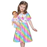 Beinou Nachthemd Mädchen Schlafanzug Kurzarm Kleider Puppe und Mädchen Passendes Nachthemden Einhorn Nachtwäsche