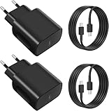 25 W Ladegerät USB C Schnellladung für Samsung Galaxy S25/S24/S23/S22/S21 Ultra/S21+/S20/Note20/S10/S9, iPhone 16 Pro Max/15 Plus/iPad Proet A16/A15/A14/A54/A53/A34 mit 2 m USBC-Kabel (2 Stück)