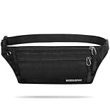 Bauchtasche Sport für Damen und Herren Gürteltasche Flach Hüfttasche Wasserdicht Sporttasche Outdoor Laufgürtel Waist Bag mit Kopfhöreranlass für Camping Wandern Fitness Fahrrad Reisen Jadg Schwarz