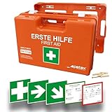 PETEX Betriebsverbandkasten Profi mit Inhalt nach neuer DIN 13169 inkl. praktischer Wandhalterung, 5x Aufkleber, Erste-Hilfe-Koffer, Verbandkasten in orange für Betrieb, Büro, Baustellen