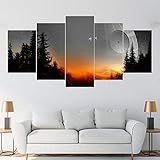 IKDBMUE 5 Panel Bilder Star Wars Todesstern Sonnenuntergang Gerahmte wasserdichte Leinwandbild Kunstdruck auf Leinwand Moderne Malerei für Schlafzimmer Wohnzimmer Office Wand Home Dekor