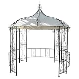 Pergola Almeria, Rundpavillon Garten Pavillon, stabiles Stahl-Gestell Ø 3m - Creme