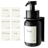 Designfabrik Hamburg | Glas Seifenspender mit Wandhalterung selbstklebend | Edelstahl-Pumpspender für Flüssigseife | Spülmittelspender ohne Bohren | mit Wandhalter | Schwarz/Schwarz