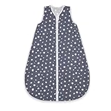 emma & noah Baby Schlafsack 0.5 TOG, Musselin Schlafsack für den Sommer, 100% Bio-Baumwolle, OEKO-TEX Zertifiziert, Atmungsaktiv und Leicht, Strampelsack für Neugeborene (Punkte Blau, 100 cm)