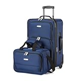Amazon Basics 2-Teiliges Weichschalen-Koffer-Set, Erweiterbares Handgepäck (58 cm) und Tragetasche (25 cm), Leicht, 100% Polyester, Stapelbares Set, Marineblau