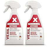 VEXIL Profi Schimmelentferner für Wand, Bad, Fliesen, Fugen & mehr – mit AKTIV-CHLOR und HAFTEFFEKT – Extra starkes Schimmelspray – auch als Fugenreiniger geeignet – 2x 500 ml – Made in Germany