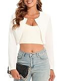 Hobrounn Bolero Jacke Damen Festlich Kurzblazer Damen Elegant Offene Front Lange Ärmel Bolero für Abendkleider (Weiß, 2XL)