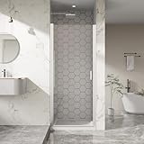 Bathenum Schwenkbare Duschtür, 81,3 x 182,9 cm, 0,6 cm dickes gehärtetes Glas, schwenkbare Duschtür in Chrom-Finish, halbrahmenloses Design