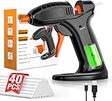 BURNNOVE Heißklebepistole Akku Heissklebepistole mit 3000mAh Akku USB-C Aufladung Schnell Aufheizend Inklusive 40 Stk 7mm*150mm Klebestifte Tropfsicher Ideal für DIY Basteln Reparatur Zuhause und Büro