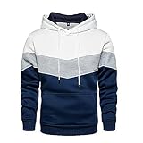 Herren-Kapuzenpullover mit Farbblockierung, lockere Taschen, kontrastfarbene Kordelzug-Kapuzenpullover, modisch, Outdoor-Arbeitspullover, Kapuze, langärmelig, mit großen Taschen, weiß, S