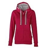 HRM Damen Hooded Jacket, himbeere, Gr. XL I Premium Kapuzenjacke Damen mit Kontrast-Innenfutter I Basic Hoodie mit Reißverschluss I Zip Hoodie I Hochwertige & nachhaltige Damen-Oberteile