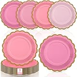 Tiangrid Pappteller, Partyteller, 22,9 cm, Farbverlauf, gewellt, Einwegteller, Dessertteller, Speiseteller für Sommer, Hochzeit, Geburtstag, Babyparty, Partyzubehör (Rosa), 60 Stück