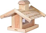 dobar® 21277e Großes Vogelfutterhaus mit Futtersilo - Vogelhaus aus Massivholz - Vogelvilla mit Holzschindeldach - Vogelfutterstation für Ständermontage - 38 x 38 x 30 cm - Natur