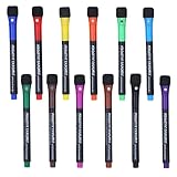 CANRNYACBZ Whiteboard Marker mit Schwamm, 12 Stück Magnetische Whiteboard Stifte, Trocknen Folienstifte Abwischbar mit Feine Filzspitze, Geruchsarm und Ungiftig für Zuhause, Büro, Schule(12 Farben)