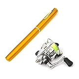 Lixada Angelruten-Spule, Kombi, Mini-Stift, Angelruten-Set, Teleskop-Angelrute, Spinnrolle, Kombi-Kit (Gold, 1,4 m)