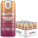 MaxiNutrition veganer 5g EAA / 3g BCAA-Drink (2:1:1) Mango-Passionfruit, 12 x 330 ml Einwegdose - MaxFive Vegan Refreshment mit Aminos aus Mais & Zuckerrohr, ohne Zuckerzusatz, ohne Koffein, 26 kcal