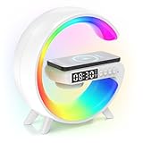 Tageslichtwecker, Lichtwecker Sonnenaufgang Wecker mit Licht, Wake up Light, Wireless Charger Led Smart Tischlampe Bluetooth-Lautsprecher 13 Modi für Erwachsene Kinder Schlafzimmer