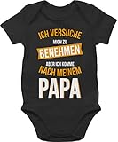 Baby Body Junge Mädchen - Sprüche - Versuche mich zu benehmen komme nach Papa - 1/3 Monate - Schwarz - babysachen neutral babymode witzig spruch pap strampler ubranka dla niemowlaka chlopca