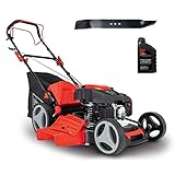 Scheppach Benzin Rasenmäher Mulchmäher MS225-56 inkl. Motoröl & Ersatzmesser | Radantrieb | 6PS | 56cm XXL-Schnittbreite | 65L Fangbox | 7-Stufen Höhenverstellung | Seitenauswurf & Reinigungsfunktion