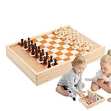 Eventerde Schachbrett-Set aus Holz, klassische Holzbrettspiele, 5 in 1 klassische Schach-Dame-Brettspiele, Tragbares Reisespielzeug, interaktives Tischspiel für Jugendliche, Kinder und Erwachsene