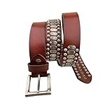 Zambuph Bequemer und langlebiger Damengürtel, cooler und modischer Nietengürtel im Punkrock Stil, Nietengürtel im Punkrock Stil, Ledergürtel, Rotbraun, 105cm