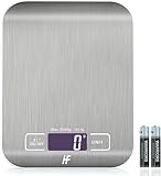 HomeFashion Küchenwaage Edelstahl, Hochpräzise Digitalwaage mit LCD Display, Tara-Funktion, 6 Maßeinheiten, Batterien inklusive (18x14cm 5KG)