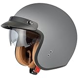 Jethelm mit Visier by BS Way: Hochwertiger Motorradhelm, ECE-Zertifiziert für Herren und Damen - Ideal für Vespa, Moped, Mofa, Scooter und Roller - Retro Helm Design, Halbschalenhelm Matt Grau