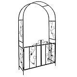 Defacto Rosenbogen aus Metall Mit Tür Tor in Schwarz 230 x 37 x 114 (HxTxB), Torbogen, Rankbogen Rosen, Wetterfeste Rankhilfe mit Verzierung, rosenspalier, Rostfrei, für Garten DF-28KD