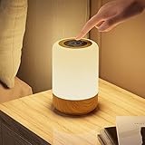 Görvitor LED Nachttischlampe Touch Dimmbar, Tischlampe Batteriebetrieben 8 Farben und 3 Modi, Holzmaserung Nachtlicht Batterie USB-Aufladung mit Timing-Funktion für Schlafzimmer Wohnzimme