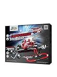 Darda 50241 - Darda Rennbahn Flash Fighter, Fahrbahnlänge ca. 3 m, mit 2 Loopings, 18 Elementen und Darda Auto roter Rennwagen, Rennauto Spielset für Kinder ab 5 Jahre, 4 Aufbauvarianten