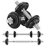 SONGMICS 2-in-1-Hanteln, 2er Set, Hantelset aus Gusseisen, verstellbar, Kurzhantelset mit Verbindungsrohr, Workout, Gewichtheben für Zuhause, Fitnessstudio, schwarz SYL20LBKV1