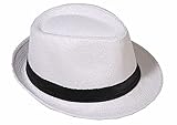 Strohhut Panama Fedora Trilby Gangster Hut Sonnenhut mit Stoffband Farbe:-Weiß (Strohhut) Gr:-56