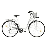 Multibrand Probike 28 Zoll City Fahrrad ALU Rahmen 7 Gang, Korb, Fahrrad-Licht, Damen, Herren geeignet ab 170-185 cm (Weiß grau, 510)