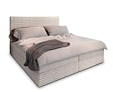 Masseno Boxspringbett PISA 160x200 cm Komplett-Set mit Matratze und Topper, Polsterbett mit Zwei Bettkästen -Creme, TILIA 03
