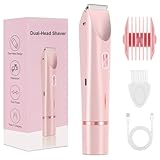 Intimrasierer für Frauen, 2-in-1 Dual Head Shaver Rasierer mit USB-C-Laden, Damenrasierer Elektrisch für Gesicht, Beine und Arme, Rasierer Damen mit Wasserdichter Trimmerkopf, Leicht zu Reinigen